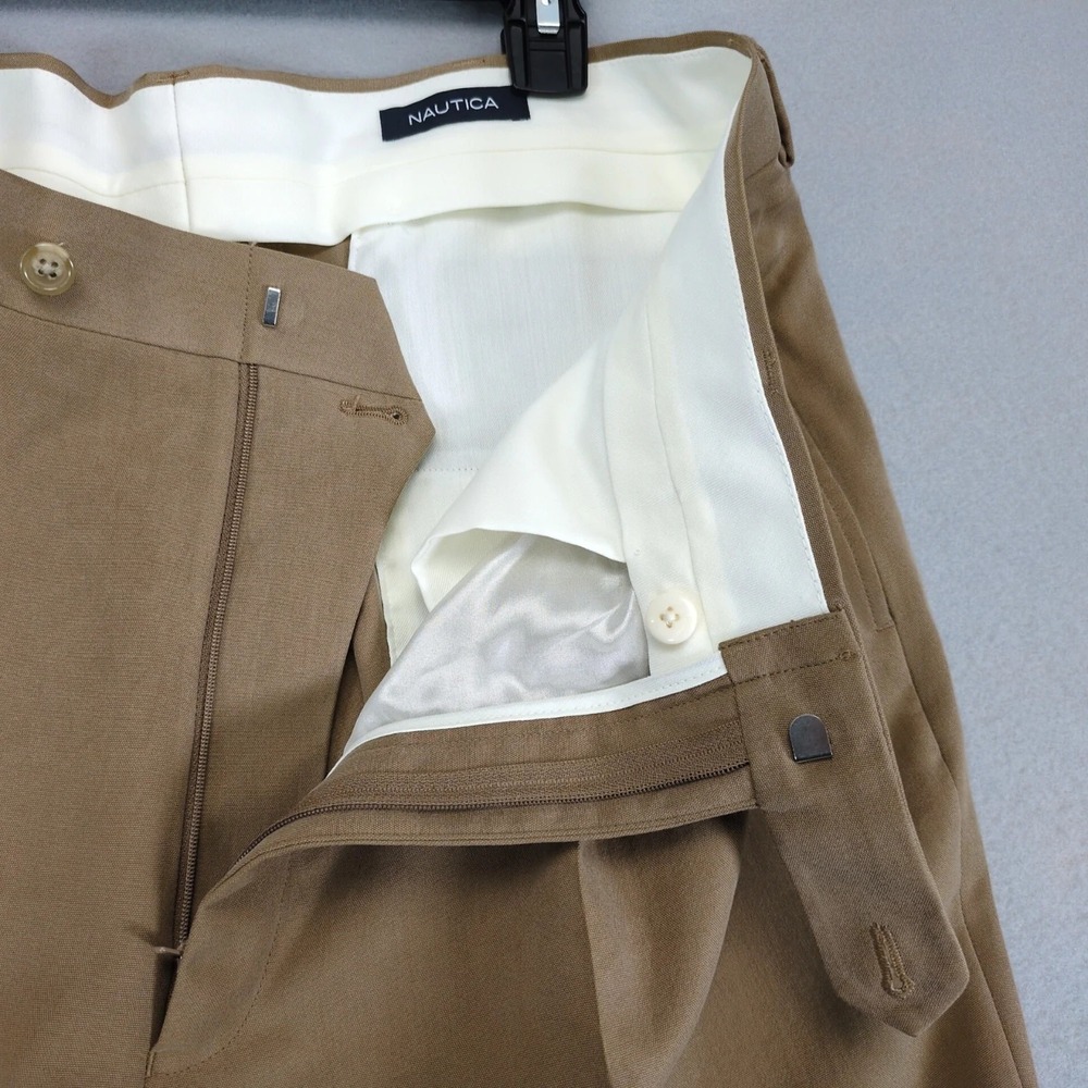 Nautica 100% Silk Tan Dress Pants Mens 36x32 Pleated Cuffed Quiet Luxury Resort - Picture 4 of 8